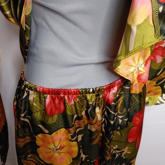VINTAGE deadstock satin tropical print pajama set L - Picture 5 of 15